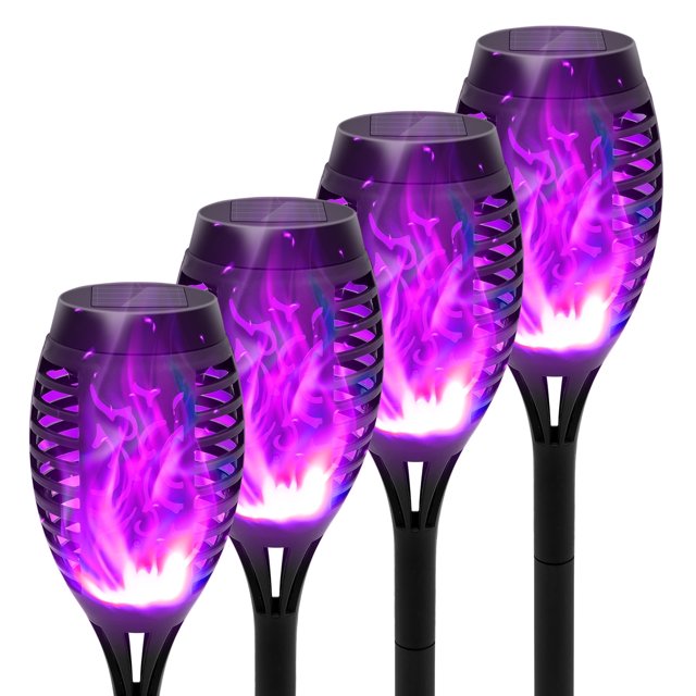 BAOKALER Flickering Solar Powered Waterproof Patio Torch Lights, Purple, 4 Pieces