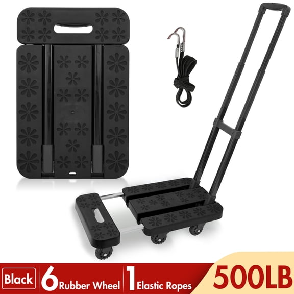 BAOKALER Folding Hand Truck, 500 lbs Capacity Heavy Duty Dolly Cart Foldable Platform, Black