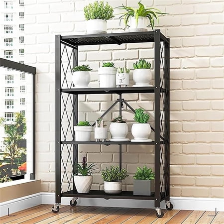 Garage Adjustable Foldable 4-Tier Metal 49.60 x 15.35 x 3.94 Inches Storage Shelving, Black