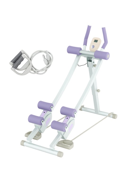 Ab Machine Foldable Home Gym Gear, Height Adjustable Dual Rail Ab Crunch Machine with 4 Resistance Levels, Pull Ropes, 440lbs Capacity & Body, Toning Strength Trainer for Beginners