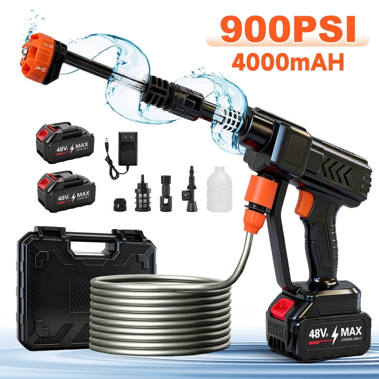 Cordless Pressure Washer, 900PSI Portable Power Washer with 2PCS 4.0Ah  Batteries, High Power Handheld Washer with 6-in-1 Adjustable Nozzle for  Car, ...