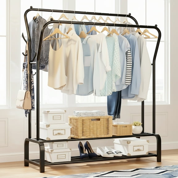 BAOKALER Metal Clothes Rack Garment Rack for Hanging Clothes, Clothing Garment Rack with 6 Hooks, Clothing Racks or Hanging Racks, Black