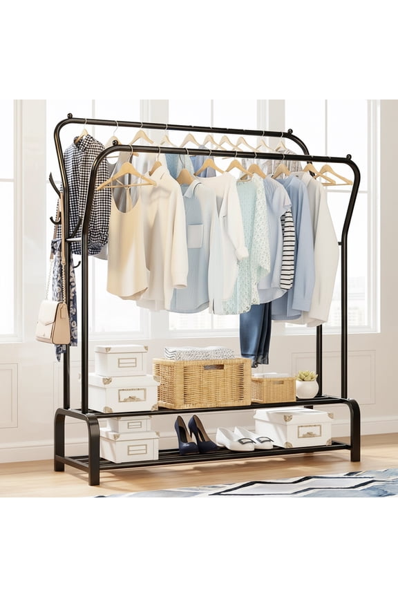BAOKALER Metal Clothes Rack Garment Rack for Hanging Clothes, Clothing Garment Rack with 6 Hooks, Clothing Racks or Hanging Racks, Black
