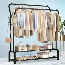 BAOKALER  Metal Clothes Rack Garment Rack for Hanging Clothes, Clothing Garment Rack with 6 Hooks, Clothing Racks or Hanging Racks, Black