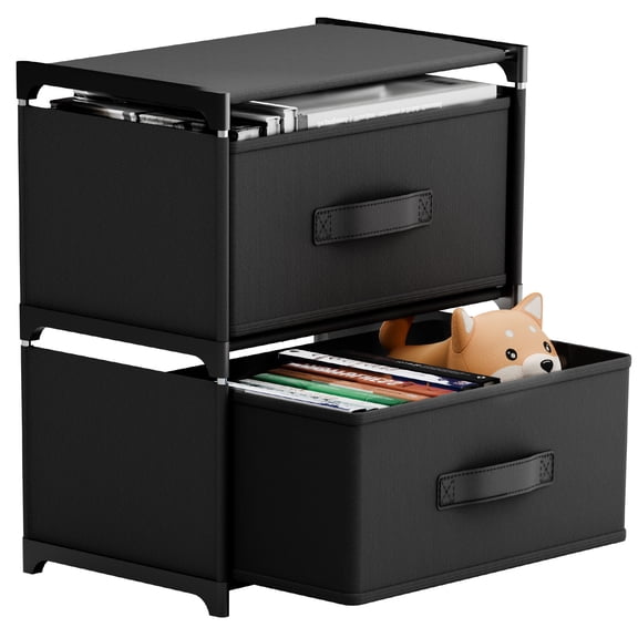 BAOKALER Non-Woven Fabric Multifunctional Storage Cabinet, 2-Drawer Fabric Dresser, 10.24×15.75×17.32 inches, for Bedroom, Living Room, Hallway,Black