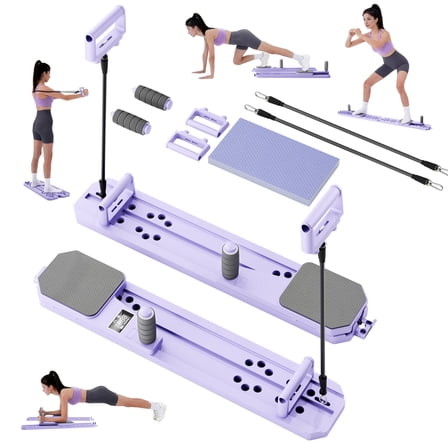 BAOKALER Pilates Board, Upgraded Pilates Reformer Equipment with Resistance Bands & Timer, Portable Ab Machine Push-Up Balance Board for Women Full Body Workout at Home Fitness