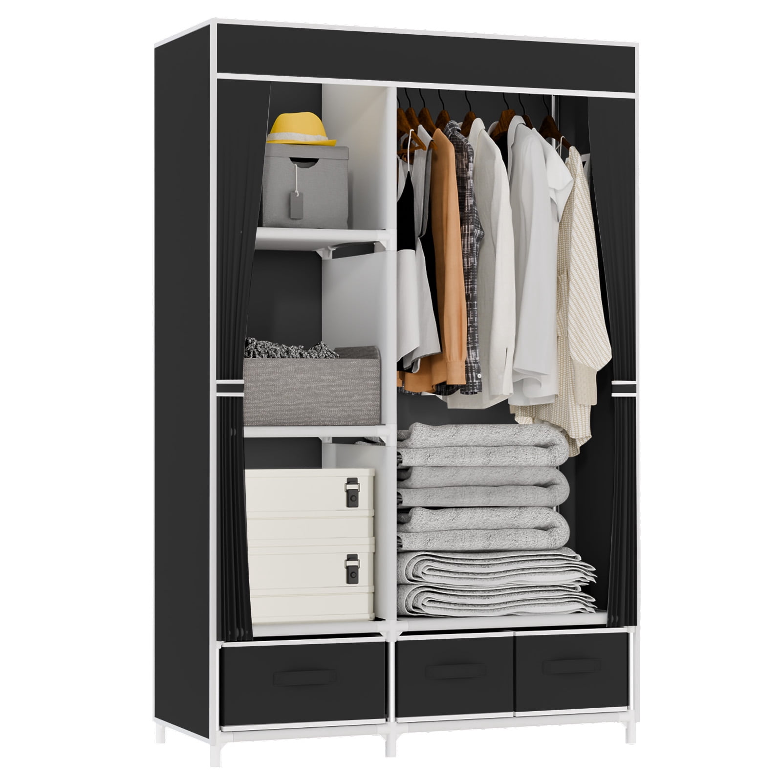 BAOKALER Portable Closet with Non-Woven Fabric,3 Drawers,1 Hanging Rod&4 Side Pockets, plus 16mm Metal Tube Frame–Suitable for Bedrooms, Living Rooms,Closets,Garages&Dorms