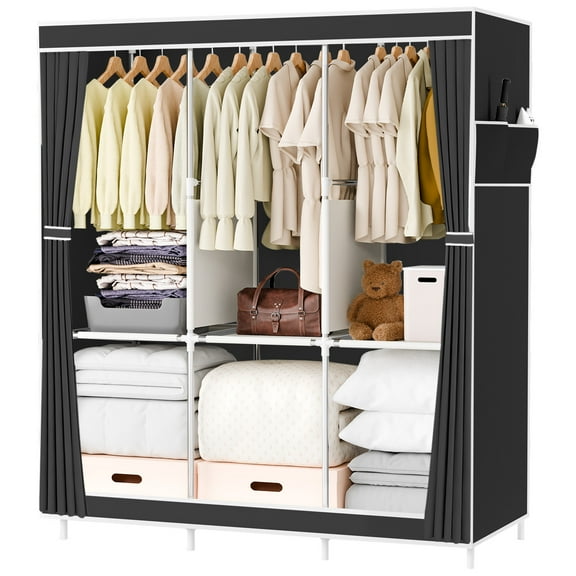 BAOKALER Portable Closet Organizers and Storage for Home, Non-Woven Fabric Wardrobe Closet Shelf, Dustproof Clothes Rack, Black