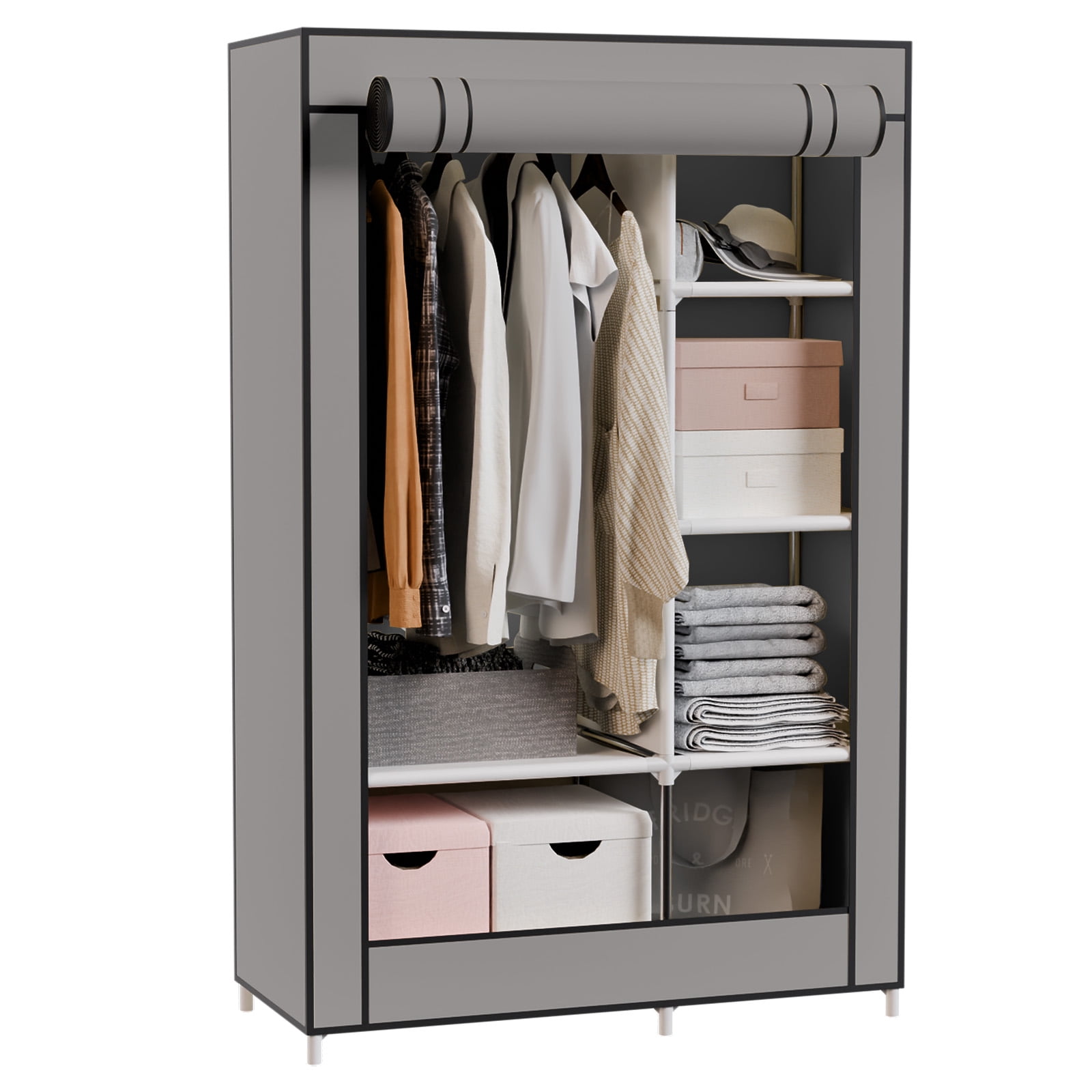 BAOKALER Ready-to-Use Green Portable Closet:6 Shelves,1 Hanging Rod&4 Side Pockets–Perfect for Bedrooms,Living Rooms,Cloakrooms,Garages, Dorms&Apartments