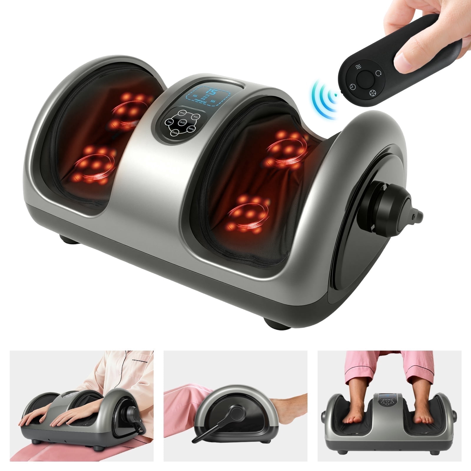 BAOKALER Shiatsu Foot and Calf Massager with Heat Therapy - Adjustable Air Compression, Wireless Remote Control & Deep Kneading for Relaxation, Pain Relief & Improved Circulation at Home