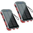 thumbnail image 1 of BAOKALER Solar Power Bank, Portable Charger, 20000mAh Solar Charger with LED Flashlight, IP65 Waterproof External Backup Battery Pack Perfect for Camping, Outdoor Activities（Red-2PK）, 1 of 9
