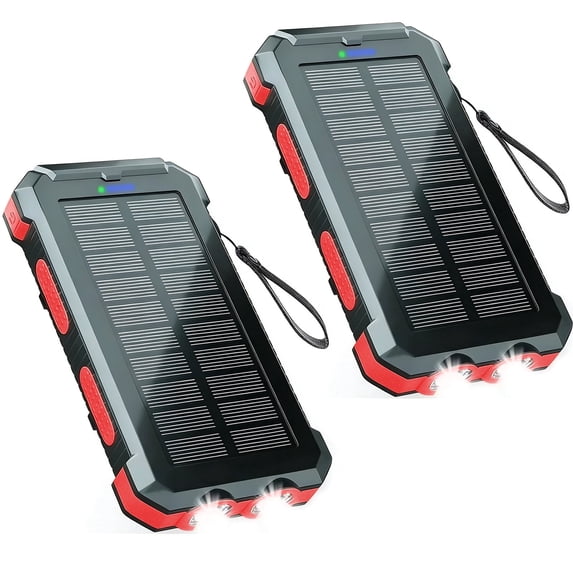 BAOKALER Solar Power Bank, Portable Charger, 20000mAh Solar Charger with LED Flashlight, IP65 Waterproof External Backup Battery Pack Perfect for Camping, Outdoor Activities(Red-2PK)