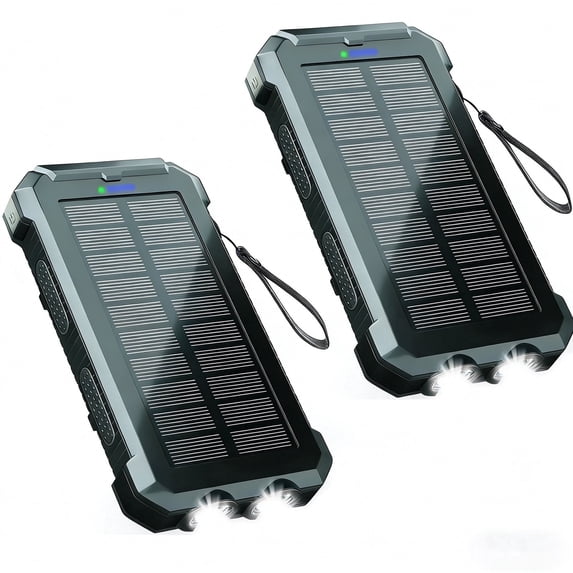 BAOKALER Solar Power Bank, Portable Charger, 20000mAh Solar Charger with LED Flashlight, IP65 Waterproof External Backup Battery Pack Perfect for Camping, Outdoor Activities(Black-2PK)