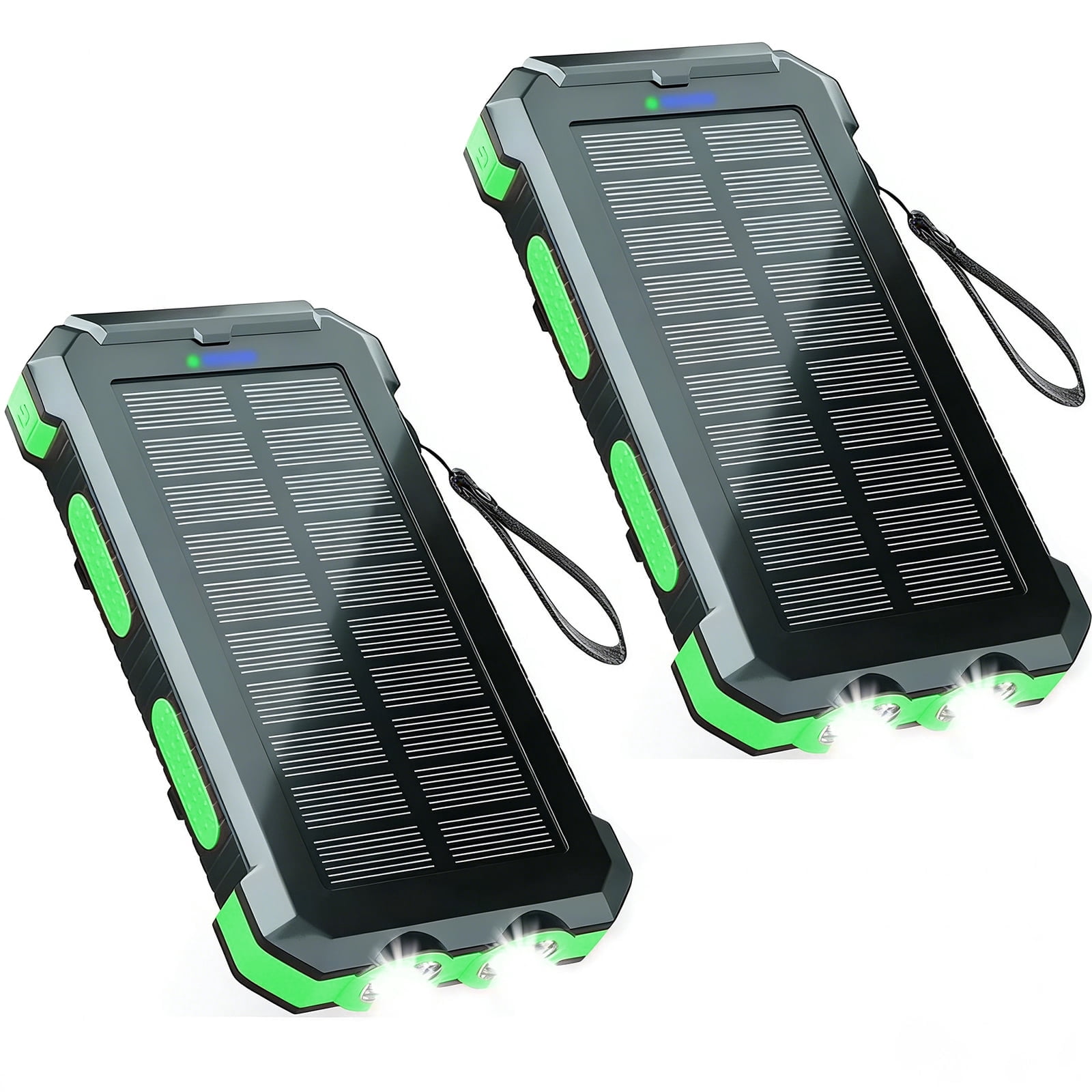 BAOKALER Solar Power Bank, Portable Charger, 20000mAh Solar Charger with LED Flashlight, IP65 Waterproof External Backup Battery Pack Perfect for Camping, Outdoor Activities（Green-2PK）