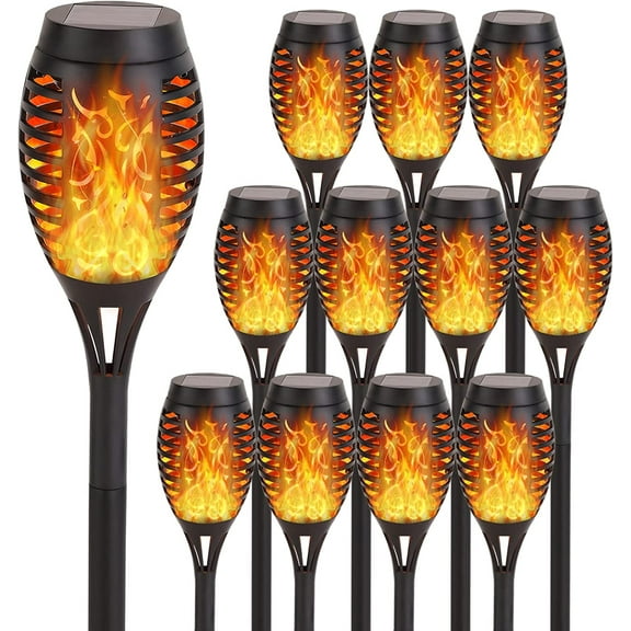 BAOKALER Solar Torch Lights, Flickering LED Flame, Waterproof, Yellow, 12 Pack