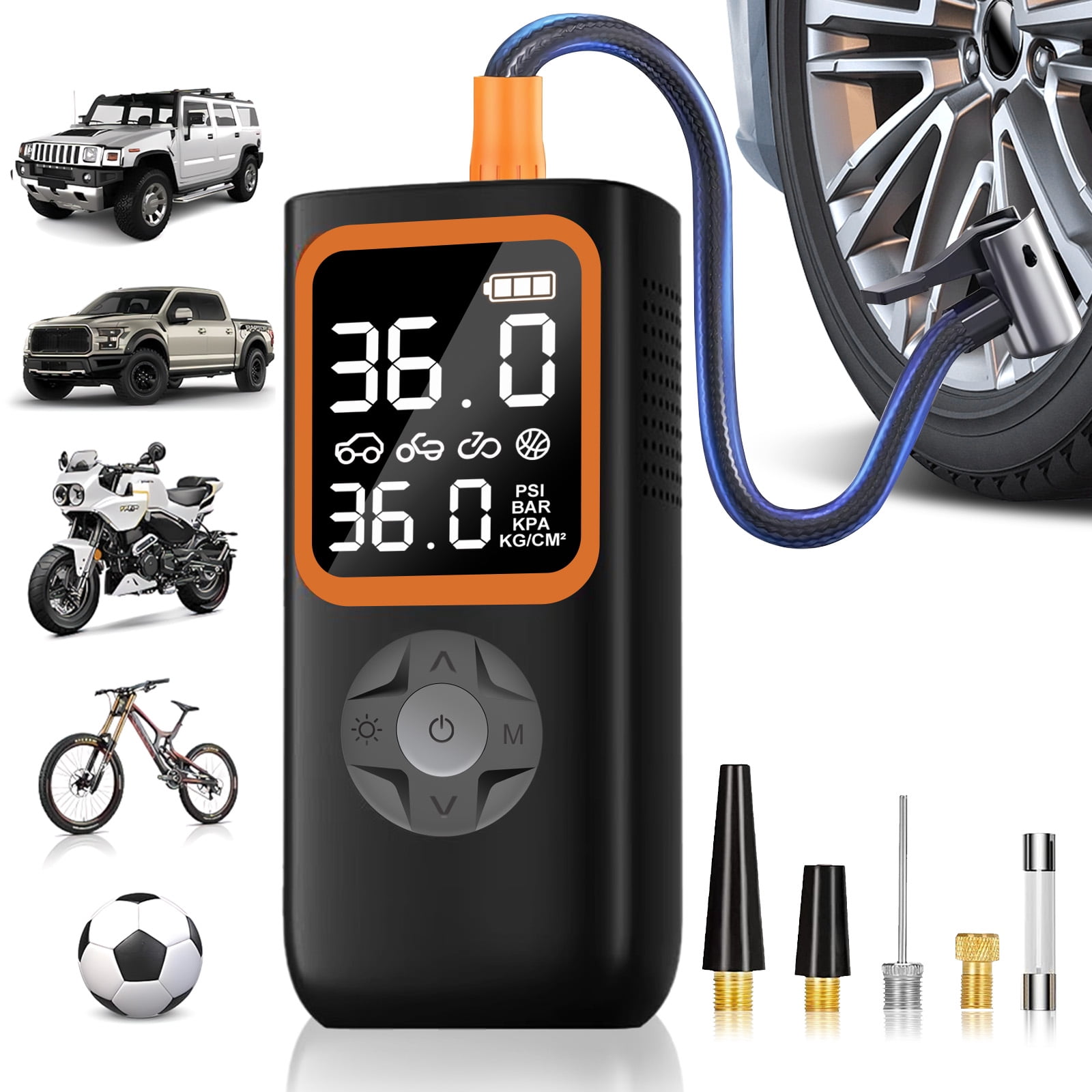 CATGOOD Portable Tire Inflator, 150PSI Cordless Car Air Compressor with Digital Pressure Gauge and LED Light,  Auto Air Pump For Compact Car, AirMotorcycles, Electric Bikes, Ball