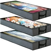 BAOKALER Underbed Storage Bag 90L, 3 Large Bins with Reinforced Handles Foldable Containers, Visible Clothes Storage Bags for Blanket Pillow Quilts, Closet Organizers