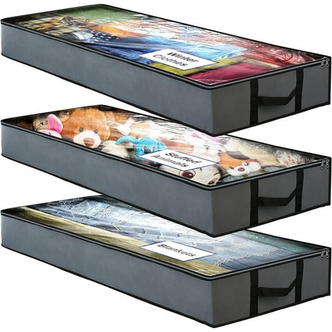 BAOKALER Underbed Storage Bag 90L, 3 Large Bins with Reinforced Handles Foldable Containers, Visible Clothes Storage Bags for Blanket Pillow Quilts, Closet Organizers