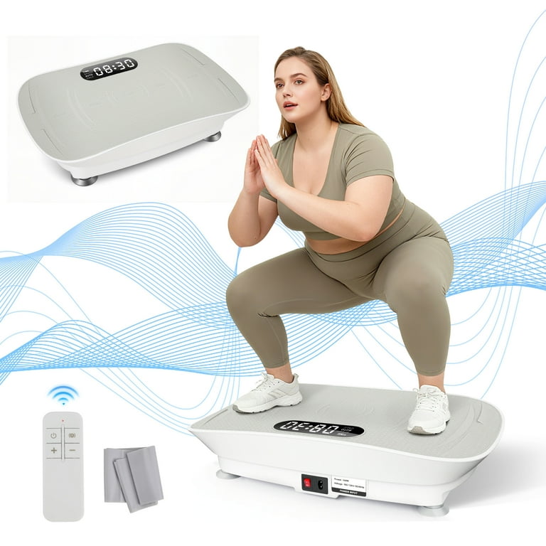 Vibration Plate Exercise Machine, 10 Auto & 10 Manual Speed Levels 300 lbs  Capacity with Resistance Bands & Remote Ideal for Weight Loss, Fat Burning  & Body Toning