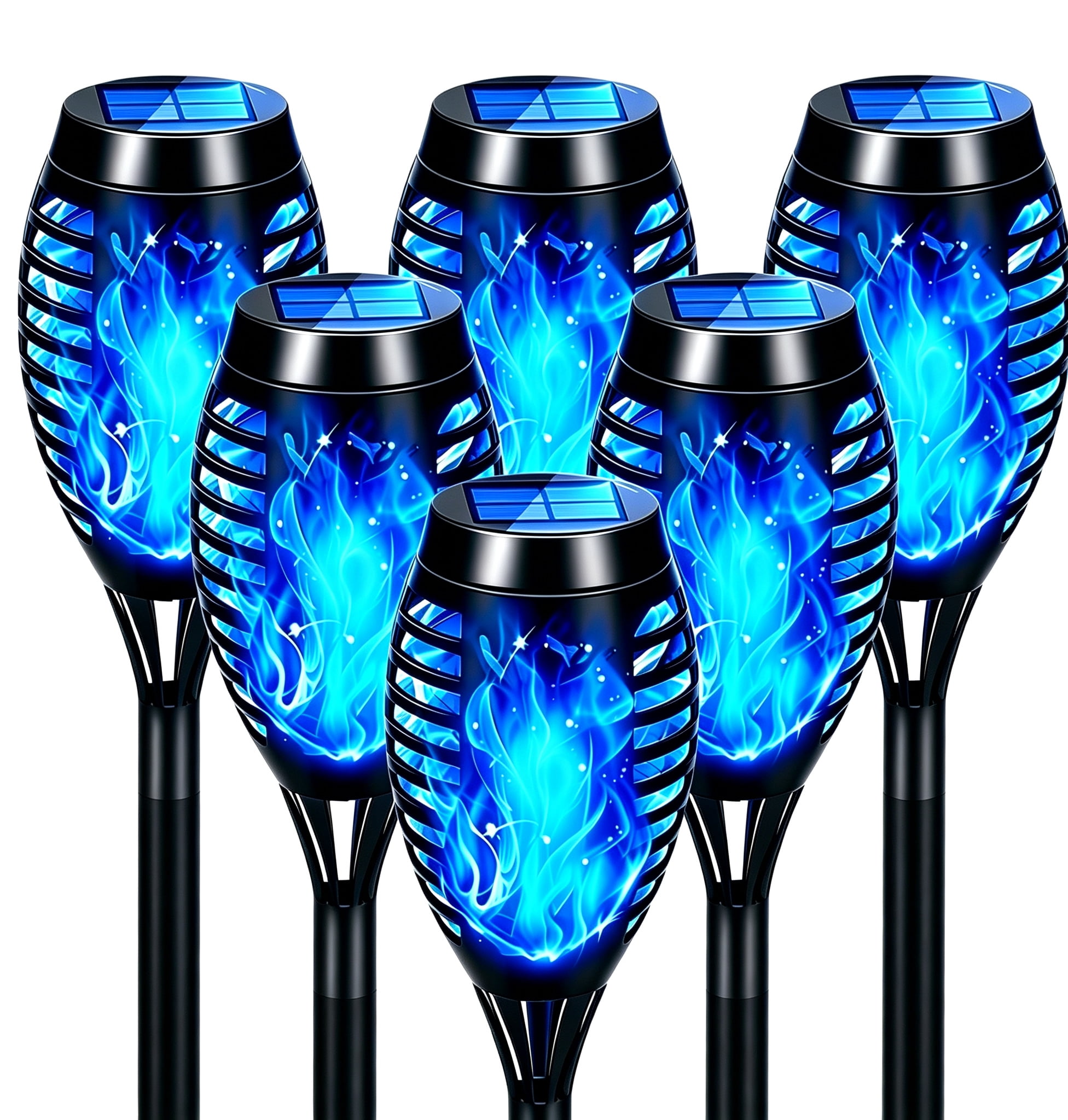 BAOKALER Flickering Flame Solar Lights Outdoor, 6 Pack Solar Garden Stake Lights Outside, LED Landscape & Walkway Blue Lights Waterproof for Outdoor Decor Yard Patio Pathway Holiday