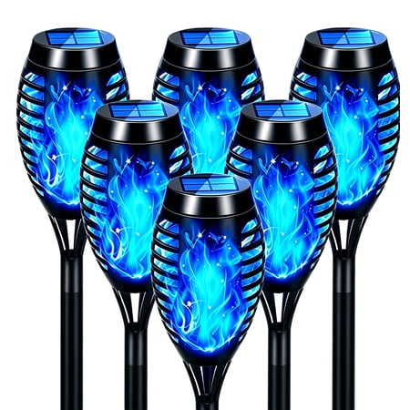 BAOKALER Flickering Flame Solar Lights Outdoor, 6 Pack Solar Garden Stake Lights Outside, LED Landscape & Walkway Blue Lights Waterproof for Outdoor Decor Yard Patio Pathway Holiday