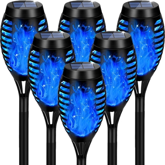 BAOKALER Flickering Flame Solar Lights Outdoor, 6 Pack Solar Garden Stake Lights Outside, LED Landscape & Walkway Blue Lights Waterproof for Outdoor Decor Yard Patio Pathway Holiday
