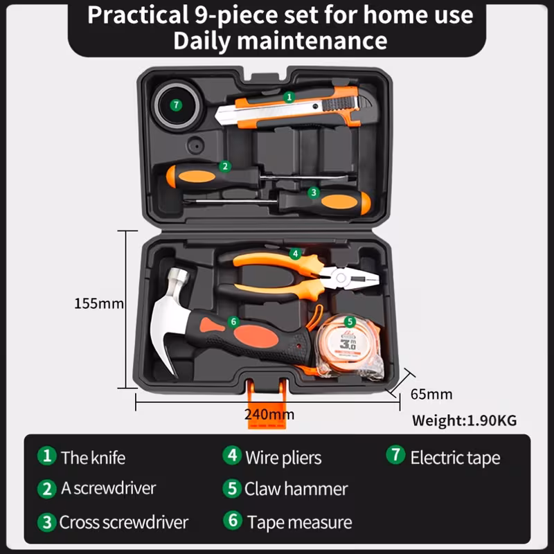 BAOLIAN Home Tool Set, Multifunctional Hardware Repair Kit with Hammer, Pliers, Screwdriver, Wrench & Tape Measure, Durable Steel Construction, Portable Storage Box for Daily Maintenance & DIY