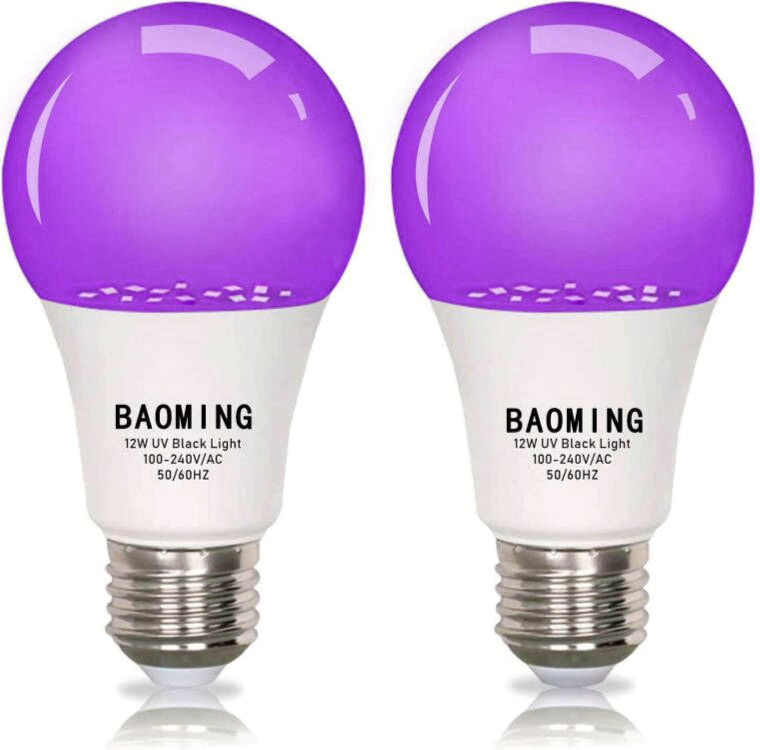 BAOMING Black Light Bulbs 15W LED,CFL UV Energy Saving E26 Base 120V,UVA  395-400nm, Glow in Dark,2 Pack 
