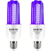 BAOMING Black Light Bulbs 15W LED,CFL UV Energy Saving E26 Base 120V,UVA 395-400nm, Glow in Dark,2 Pack