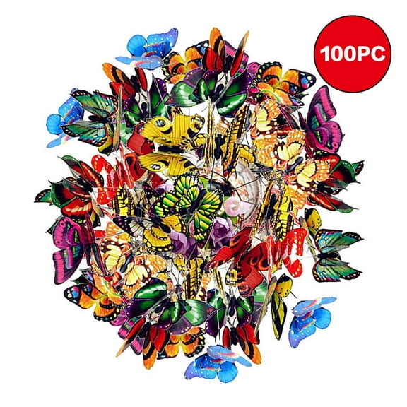 BAOPAI 100 Pieces Wind Activated Butterfly Stakes with Realistic Fluttering Motion for Garden Decor Outdoor Patio Ornaments and Yard Landscaping Enhancements