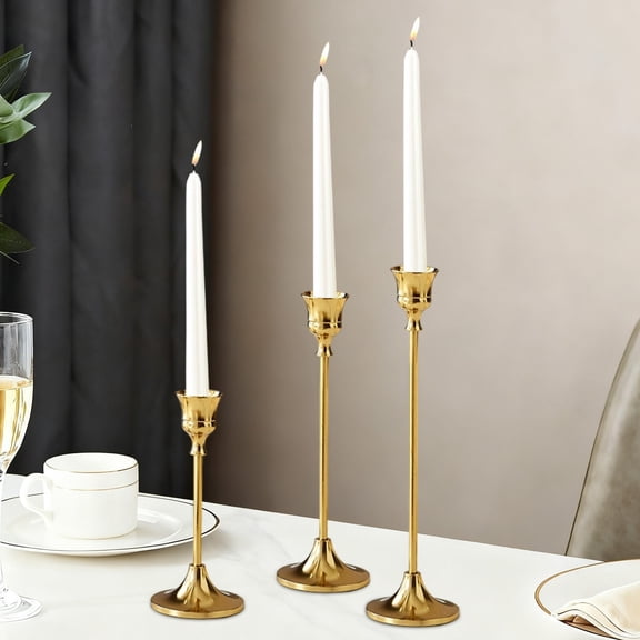 BAOPAI 11.61x3.74x2.36 Inch Gold Black Iron Candlestick Set Modernist Tabletop Decor Durables Metal Construction Versatile Arrangements For Home Dining Holiday Celebration