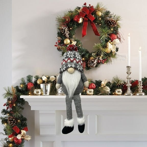 BAOPAI 12 Inch Red Gray Cloth Faceless Gnome Doll Enduring Festive Ornament for Christmas Home Decorations Holiday Party Display