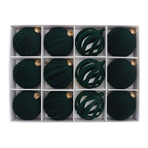BAOPAI 12 Pack 2.4in Velvet Flocked Christmas Ornaments Hanging Decorations White Holiday Tree Balls for Xmas Home Party Decor