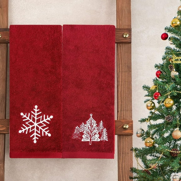 BAOPAI 15.75x27.56ines Double-sided Loop Embroidered Red Christmas Bath Towels Set Thickened Absorbent Cotton for Home Decor
