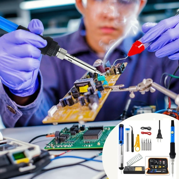 BAOPAI 15-Piece Soldering Iron Kit with Adjustable Temperature 60W 110V for Electronics Repair and DIY Projects Enduring Steel Stand ESD-15 Tweezer 4.7inches