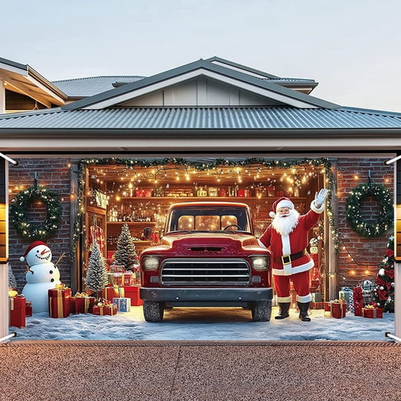 BAOPAI 157x71 Inches Christmas Garage Banner Festive Background Cloth Polyester Wrinkle Resistant Holiday Decoration Photo Backdrop Photography Props Hanging Decor