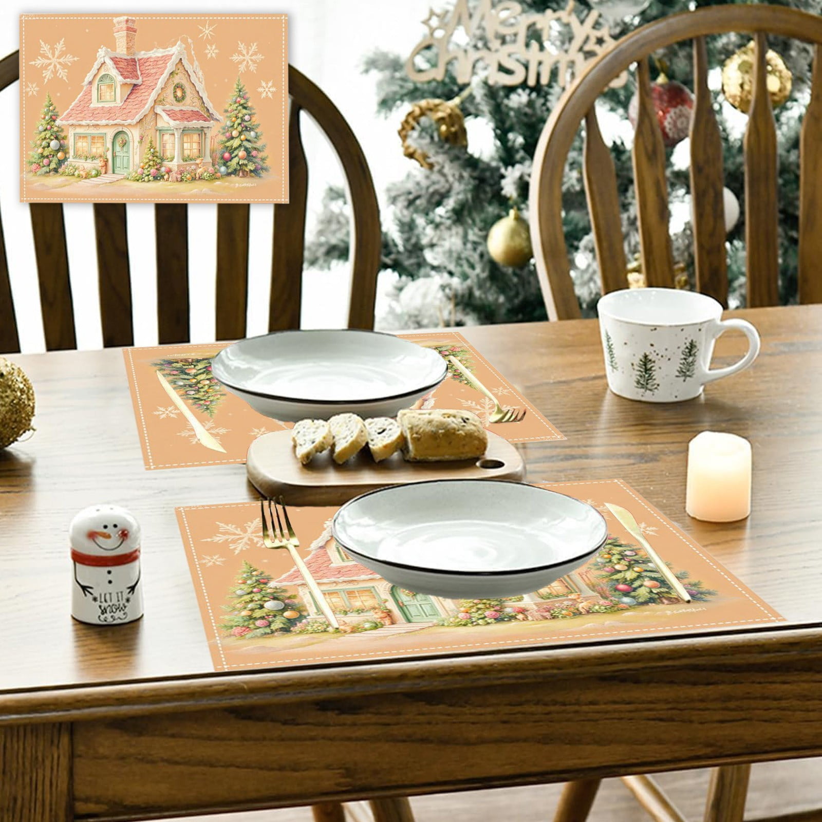 BAOPAI 16.5x12.5in Festive Christmas Table Mats with Reindeers ...