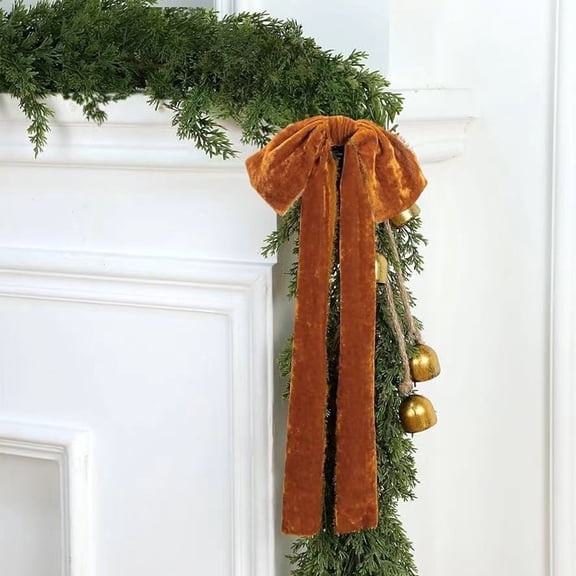 BAOPAI 17.72x8.66in Flock Velvet Bow Red Khaki Home Wedding Party Decorations Staircase Garland Tree Ornament
