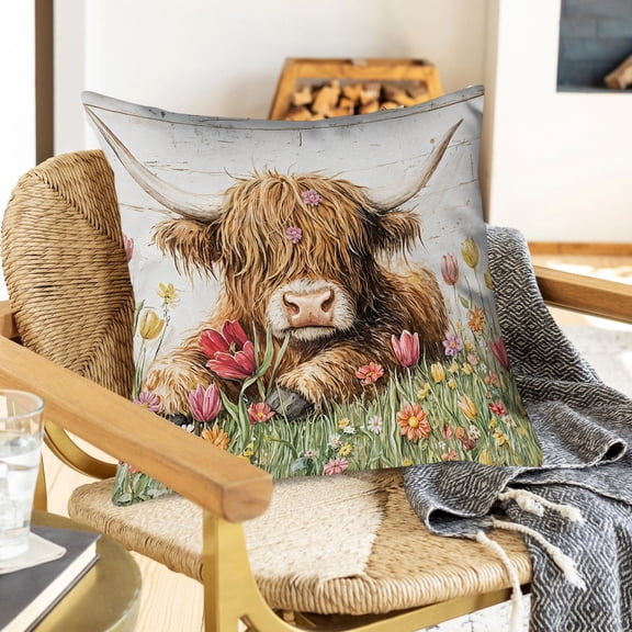 BAOPAI 18x18 In Highland Cows Printed Plush Pillow Cover Cozy Cushion for Bedroom Living Room Sofa Decor Pillow Insert Not Included