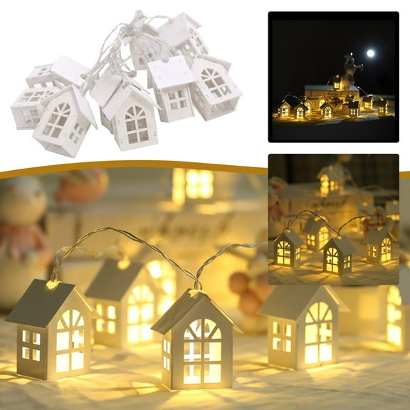 BAOPAI 2 Meters USB Powered LED Wooden House String Light 10 Small House Lights Festive Indoor Bedroom Room Decorations For Home Party