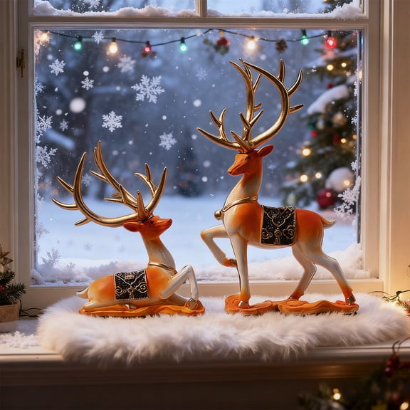 BAOPAI 2 Pieces Multicolor Resin Deer Ornaments Elegant Versatile Decoration for Living Room TV Cabinet Wine Cabinet Home Decor Gift Idea