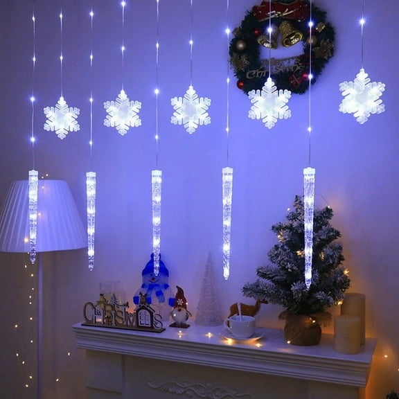 BAOPAI 2026 Curtain Lights Outdoor Icicle Snowflake Shaped Light String With Remote Control