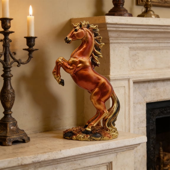 BAOPAI 2026 Year of the Horse Gold Gilded Standing Stallion Figurine Chinese Zodiac Mascot for Home and Office Decoration Symbolizing Success