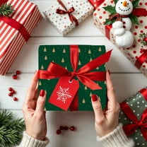 BAOPAI 22.05x20.87in Christmas Gift Wrapping Paper Durables Tear Resistant Paper With Snowflakes Reindeers Christmas Trees Patterns In Red And Green For Holiday Parties Gift Giving And Festive Decor