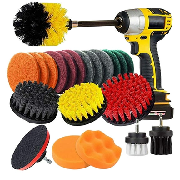 BAOPAI 22 Piece Drill Brush Head Set with Sponge and Wool Pads for Car Polishing Kitchen Bathroom Cleaning Toilet Tools Professional Cleaning Attachment Kit