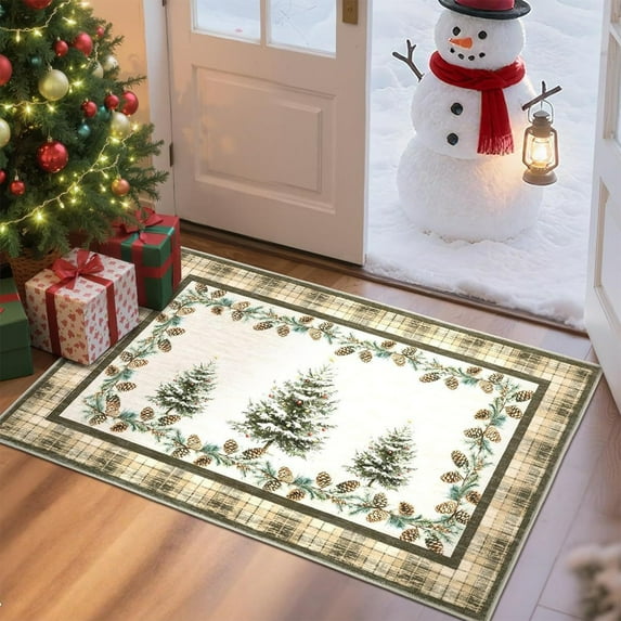 BAOPAI 23.62x15.74in Holiday Pine Cone Door Mat Non-Slip Festive Entryway Rug Enduring Floor Mat For Christmas Winter Decoration Indoor Outdoor Use