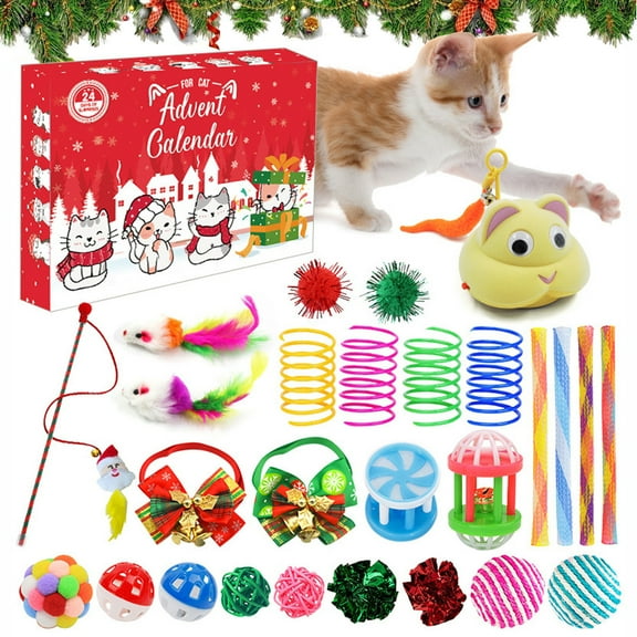BAOPAI 24-Day Christmas Advent Calendar Pet Toy for Cats with Bows and Bells Self-Entertaining Daily Surprise Boredom Relief Holiday Countdown