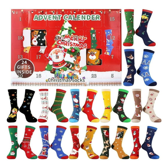 BAOPAI 24-Day Knitted Christmas Socks Advent Calendar 12 Pairs Festive Holiday Countdown Socks with Surprise Designss for Christmas Preparations and Seasonal Gifting