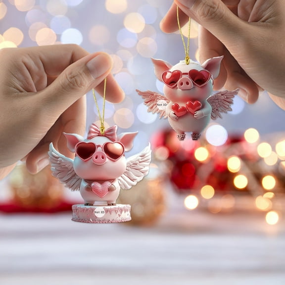 BAOPAI 2Pcs Valentine's Day Acrylic Love Pig Car Hanging Pendant for Interior Decoration Cute Animal Ornament Romantic Gift for Couples