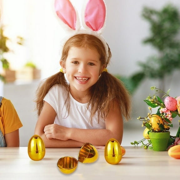 BAOPAI 3.15in Golden Shatterproof Easter Eggs Fillable Surprise Empty Decor Enduring Versatile For Easter Celebrations Party Home Decoration Basket Stuffers Treats